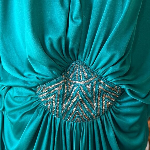 Vintage Fran-ca Fashions Turquoise Beaded Gown - Picture 2 of 4